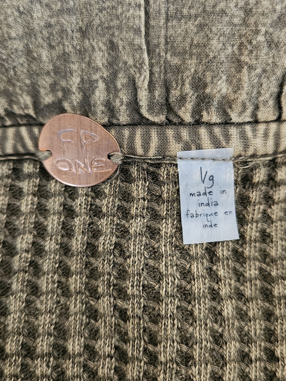Free People One Scout Dip Dye Jacket Oversized Waffle Knit Cotton Olive Size L - Picture 7 of 11